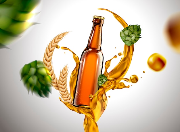 Download Premium Vector Beer Glass With Liquid And Ingredients Flying In The Air