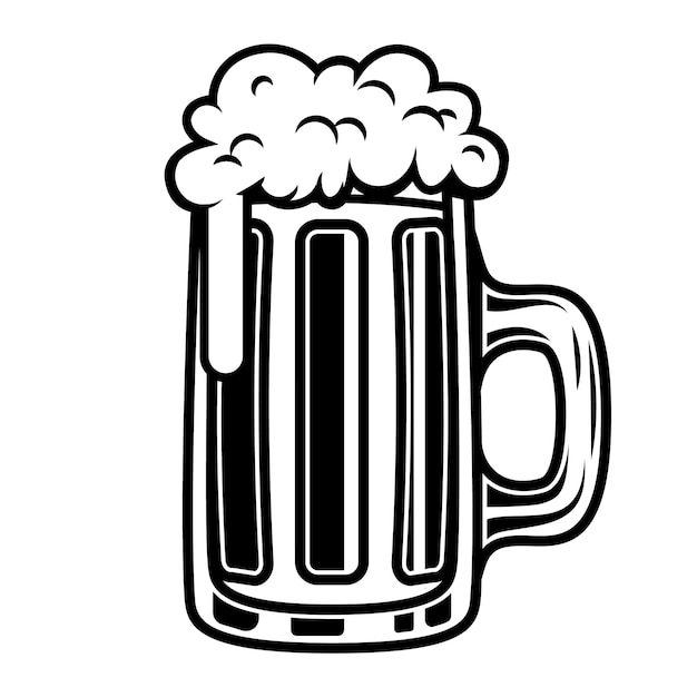 白い背景の上のビールジョッキのイラスト ロゴ ラベル エンブレム 記号の要素 図 プレミアムベクター