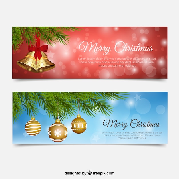 Free Vector | Bells and christmas balls banners