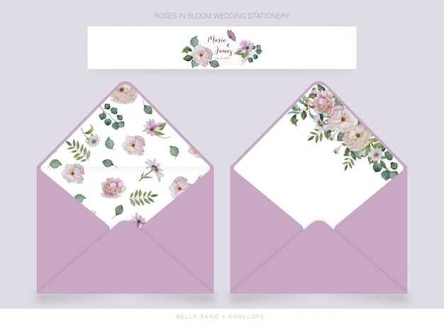 Premium Vector Belly Band Envelope Template With Watercolor Drawn Flowers