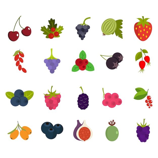 Berries Icon Set Flat Set Of Berries Vector Icons Collection Isolated