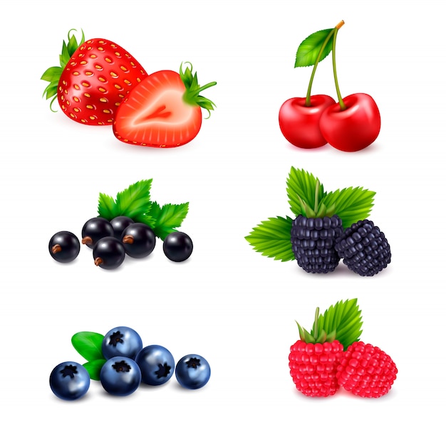 Berry fruit realistic set with isolated colourful images of berries ...