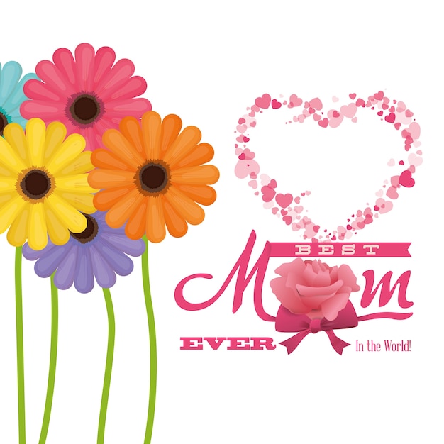 Download Best mom ever in the world - flowers colored heart | Premium Vector