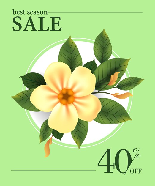 Best season sale, forty percent off poster with\
yellow flower in round frame