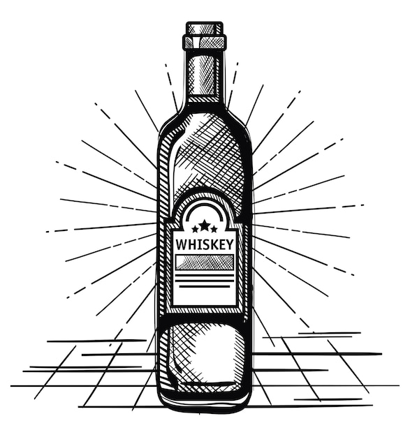 最高のウィスキーボトルラベルベクトルイラストデ ザインを描いた プレミアムベクター