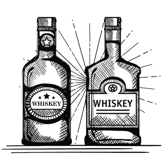 最高のウィスキーセットボトルは ベクトルイラストデ ザインを描いた プレミアムベクター
