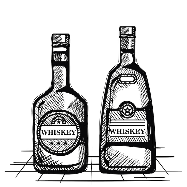 プレミアムベクター 最高のウィスキーセットボトルは ベクトルイラストデ ザインを描いた