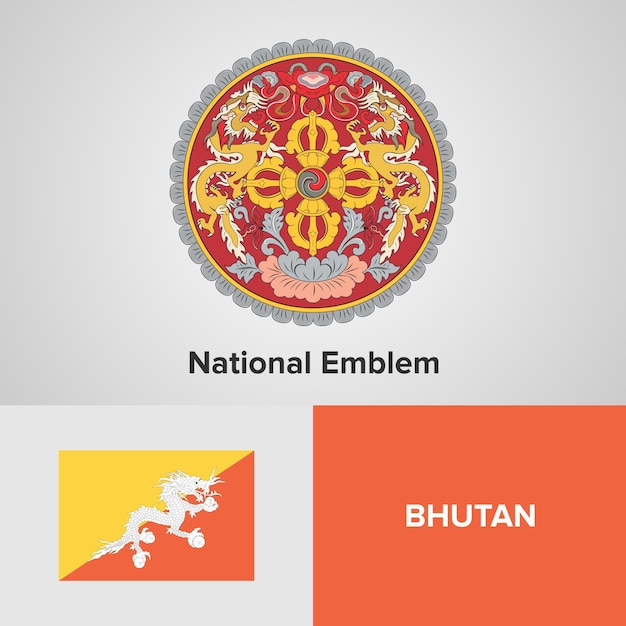 ブータン地図旗と国旗 プレミアムベクター