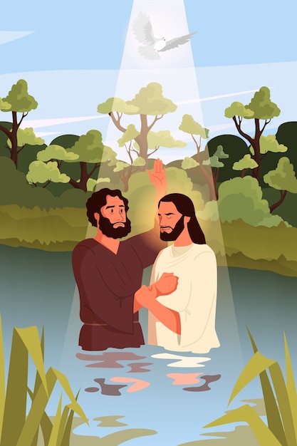 Premium Vector | Bible narrative about the baptism of jesus christ ...