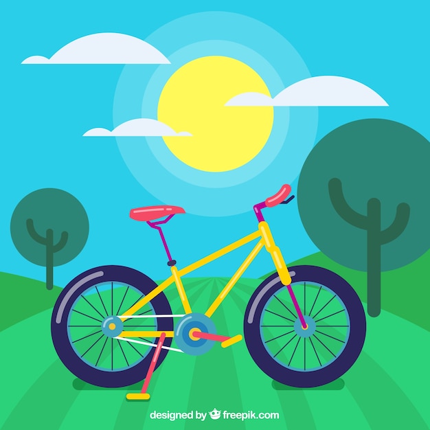 Bicycle background in a landscape in flat\
design