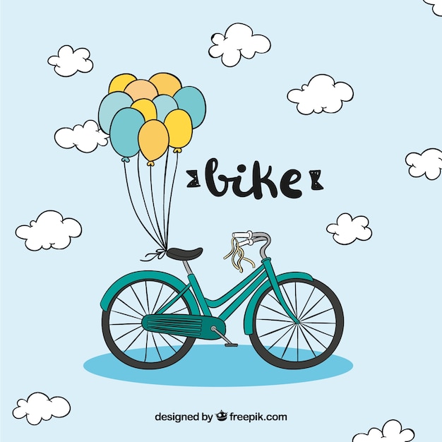 Bicycle background with hand drawn\
balloons
