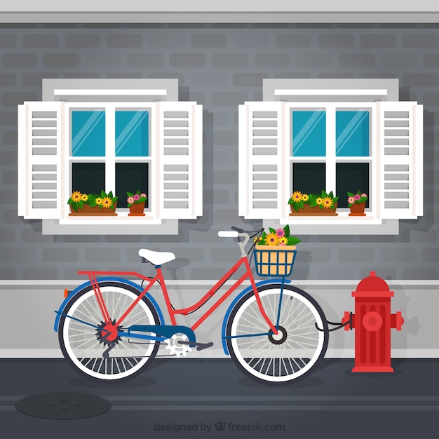 Bicycle in front of a facade background