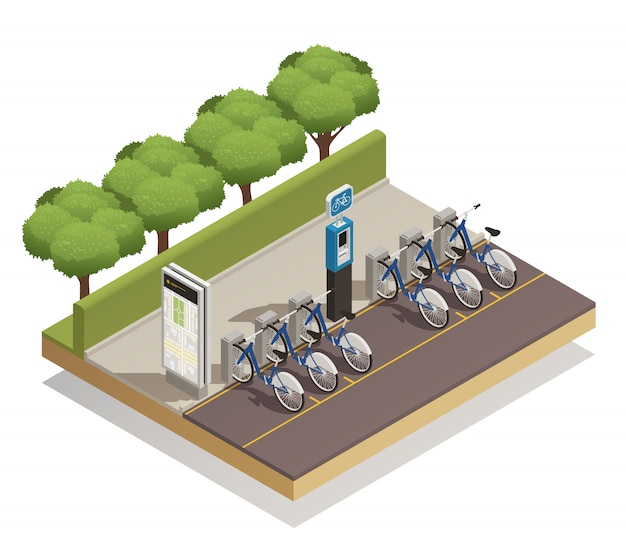 Bicycle rent isometric design concept Free Vector