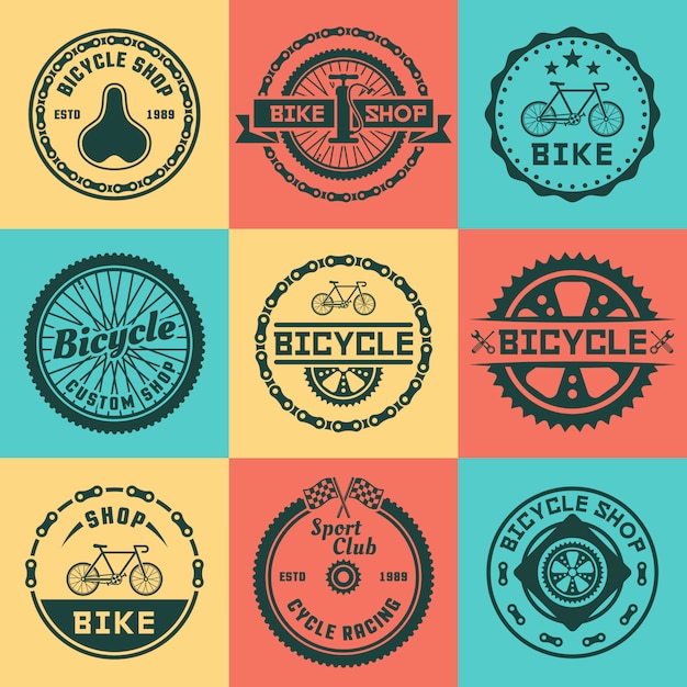 Download Free Bicycle Shop Set Of Vector Colored Round Logo Badges Emblems Use our free logo maker to create a logo and build your brand. Put your logo on business cards, promotional products, or your website for brand visibility.