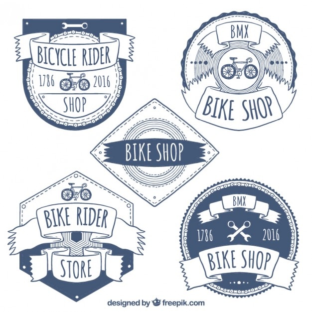 Bicycle vintage badges in blue color