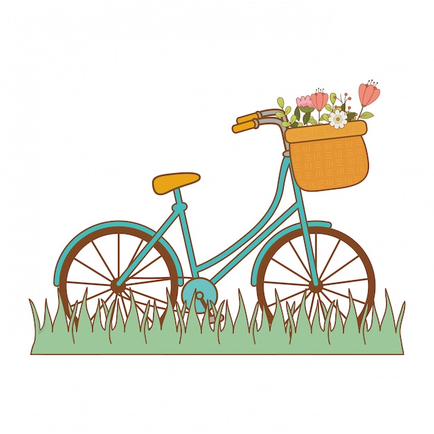 Premium Vector | Bicycle with basket and flowers in the landscape