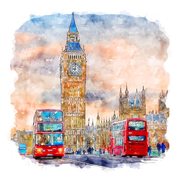 Premium Vector | Big ben london watercolor sketch hand drawn illustration