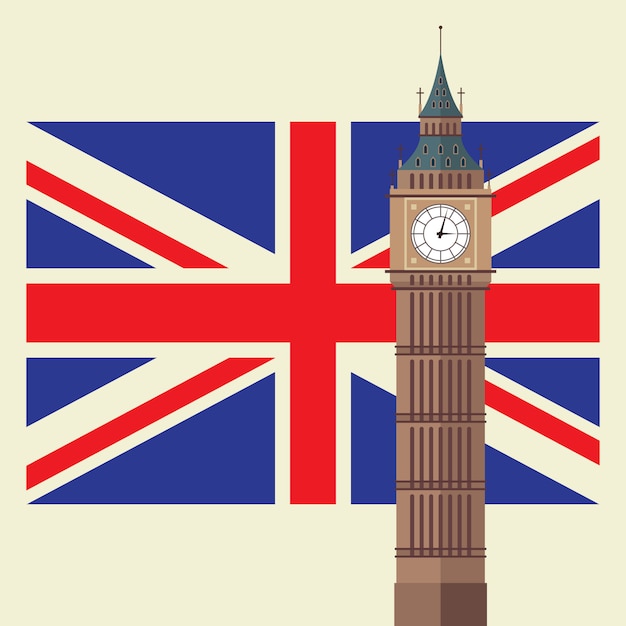 Premium Vector Big Ben With United Kingdom Flag
