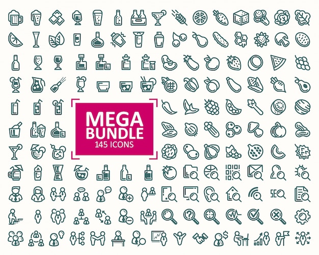 Big bundle, set of vector illustrations fine line icons. 32x32 pixel