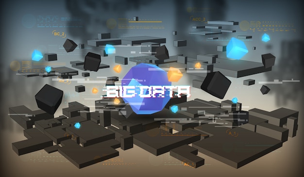 Big data abstract visualization. futuristic aesthetic design. big data background with hud elements. Premium Vector