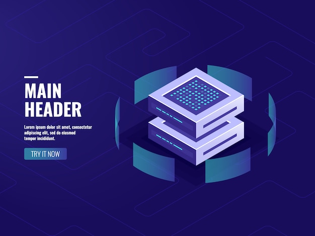 Big data processing and calculating process, server room, web hosting vps server room Free Vector
