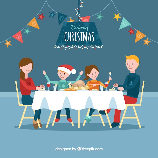 Download Free Vector Big Family Having A Christmas Dinner PSD Mockup Templates