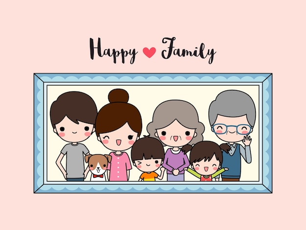 Download Big happy family portrait photo frame in flat style Vector | Premium Download
