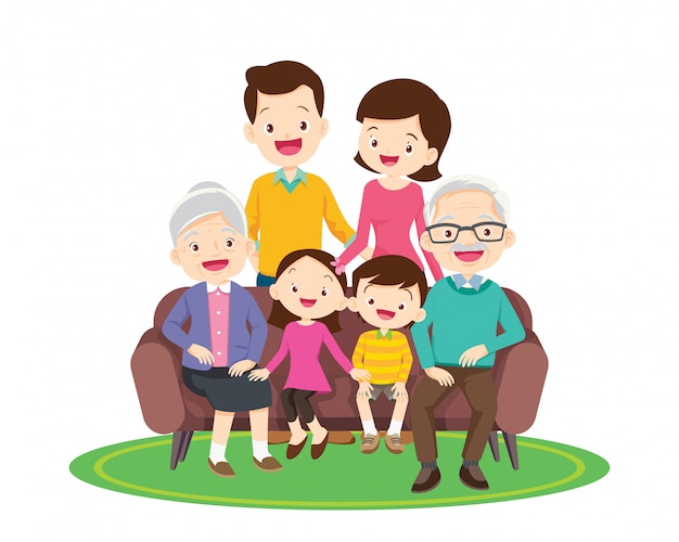 Premium Vector | Big happy family sitting on the sofa