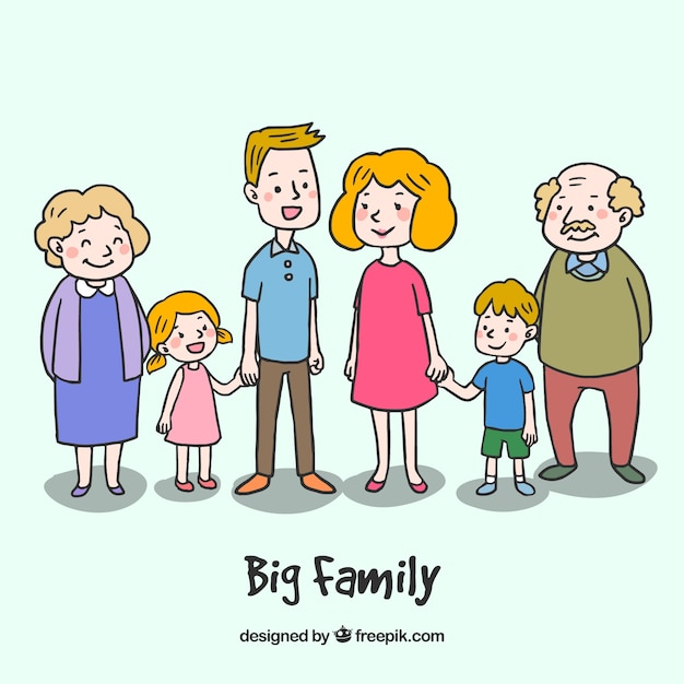 Big happy family with hand drawn style | Free Vector