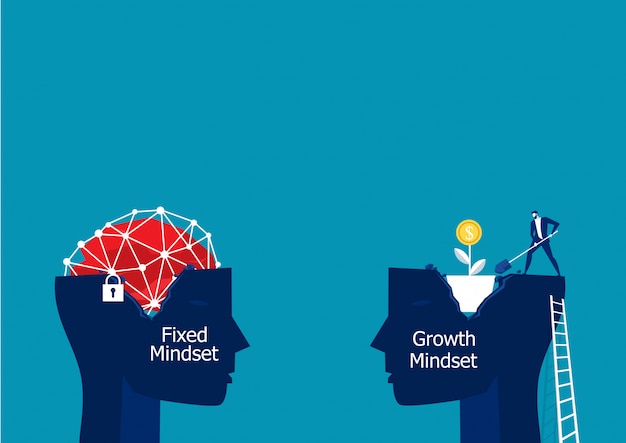 Big head human think growth mindset different fixed mindset concept vector Premium Vector