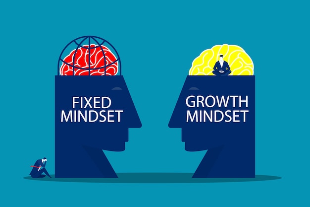 Premium Vector | Big head human think growth mindset different fixed ...