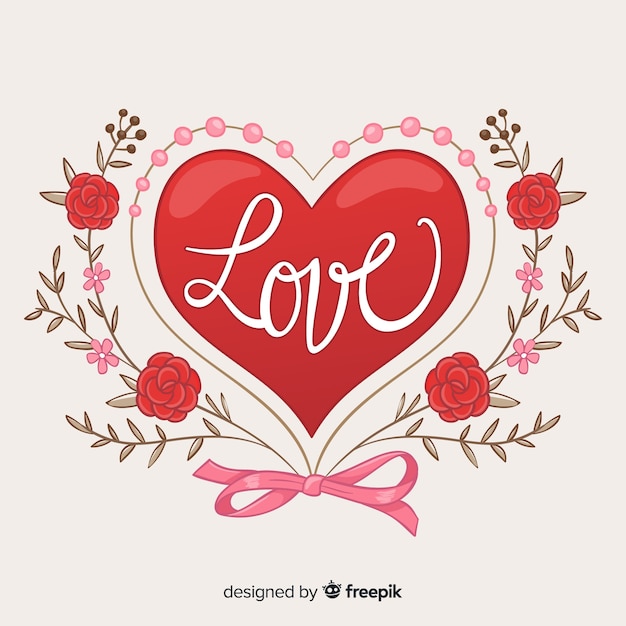 Big heart with flowers background Free Vector