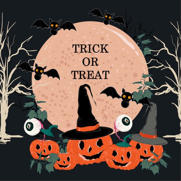 Premium Vector A big moon with trick or treat
