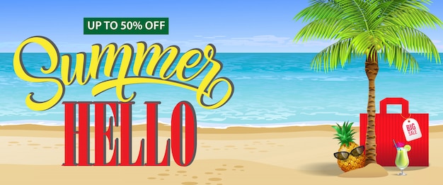 Big sale, up to fifty percent off, hello summer
banner.