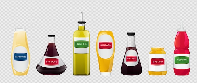 Premium Vector Big Sauce In Bottles Set Soy Olive Oil Mustard Ketchup And Mayonnaise 3257