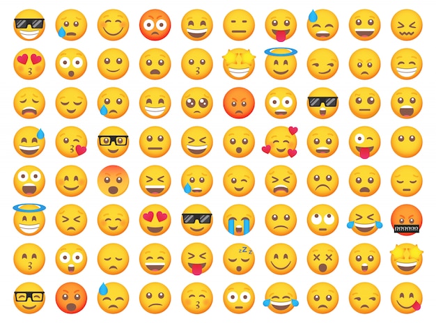 Big set of emoticon smile icons. cartoon emoji set.   emoticon set Premium Vector