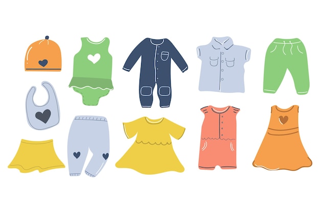 Premium Vector | Big set of hand drawn baby clothes nursery design flat