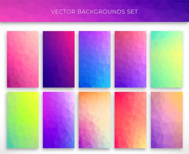 Big set of polygonal backgrounds. minimal gradient low poly covers design. low polygon  illustration