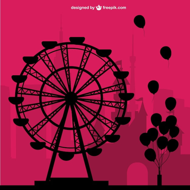 Download Free Vector | Big wheel and balloons silhouettes