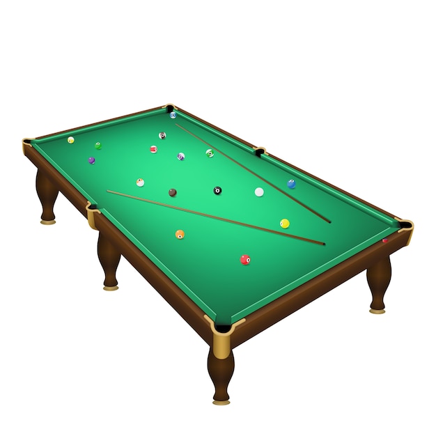 Billiard Game Balls Position On A Realistic Pool Table With Cues