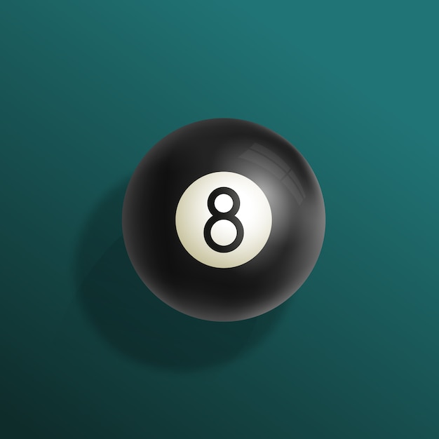ビリヤード8ボール現実的なイラストで緑のプールテーブルクロス 黒い球 ソフトシャドウ プレミアムベクター