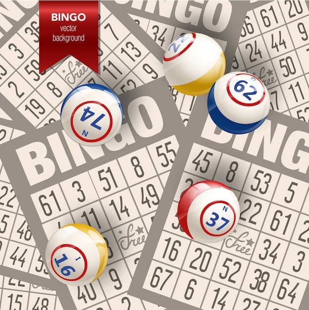 Premium Vector | Bingo background with balls and cards