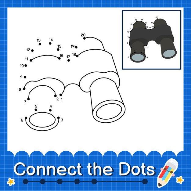 Premium Vector | Binoculars kids connect the dots worksheet for ...