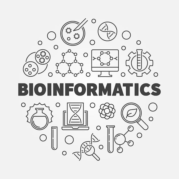 Bioinformatics  round  in thin line style Premium Vector