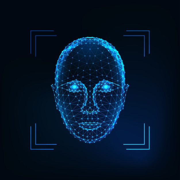 Biometric person identification, facial recognition concept. futuristic