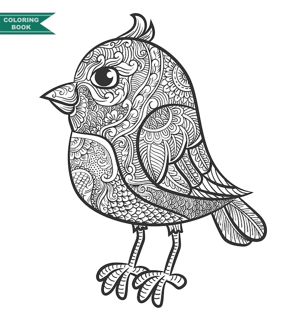 Premium Vector | Bird coloring book illustration, zentangle animal