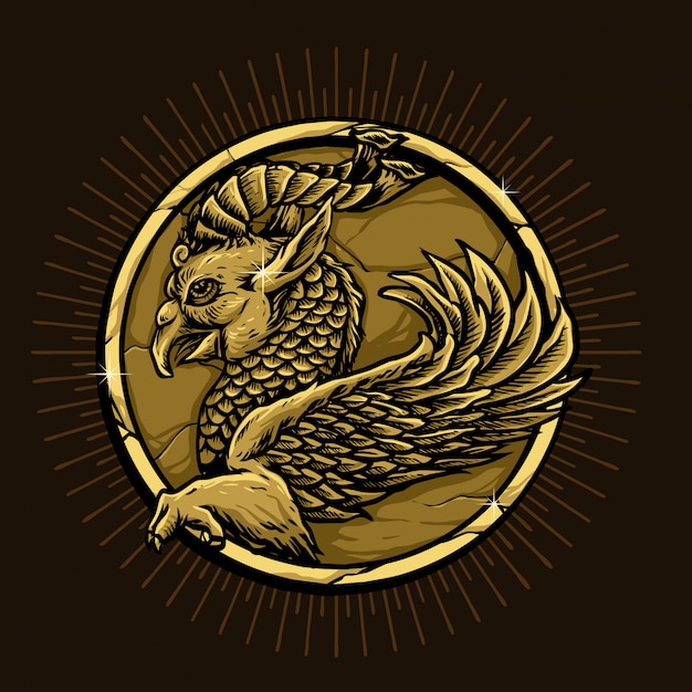 Premium Vector | Bird with horn and fish scales animal mythology from iran