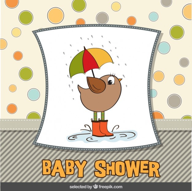 Bird with umbrella baby shower card