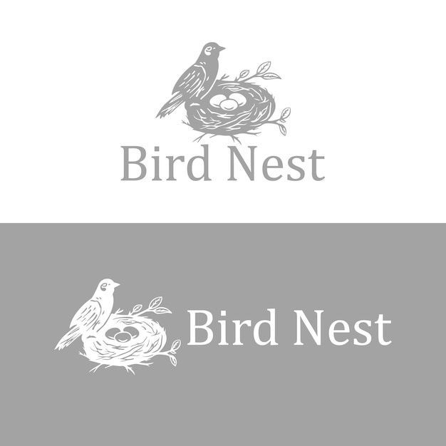 Premium Vector | Birds nest hand drawn vintage logo design template