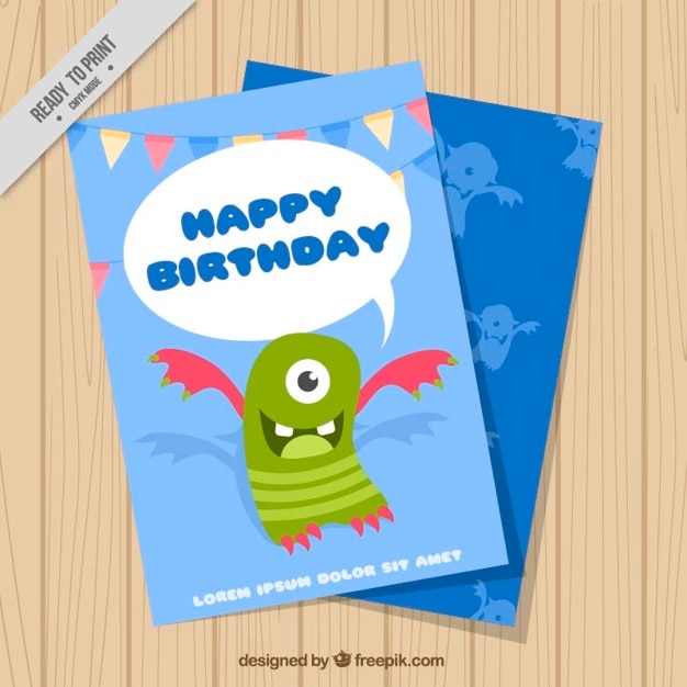 Birthay card with a monster Vector | Free Download